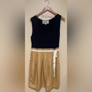 Pink Martini Black and Gold Sleeveless A-Line Dress with White Waist Tie Size L